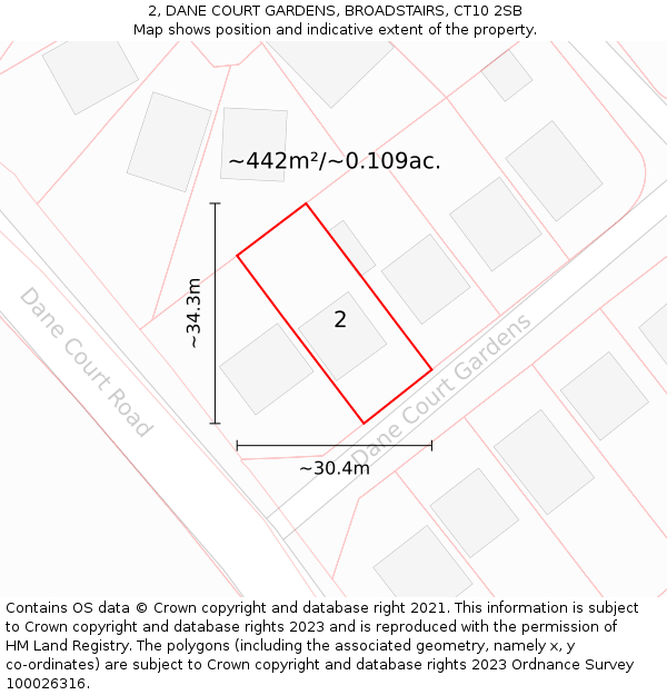 2, DANE COURT GARDENS, BROADSTAIRS, CT10 2SB: Plot and title map