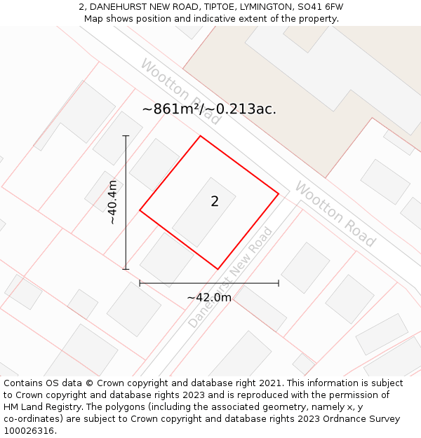 2, DANEHURST NEW ROAD, TIPTOE, LYMINGTON, SO41 6FW: Plot and title map