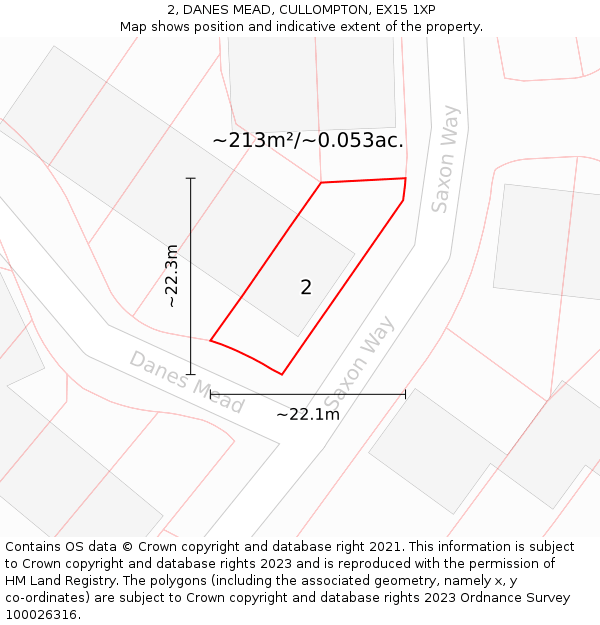 2, DANES MEAD, CULLOMPTON, EX15 1XP: Plot and title map