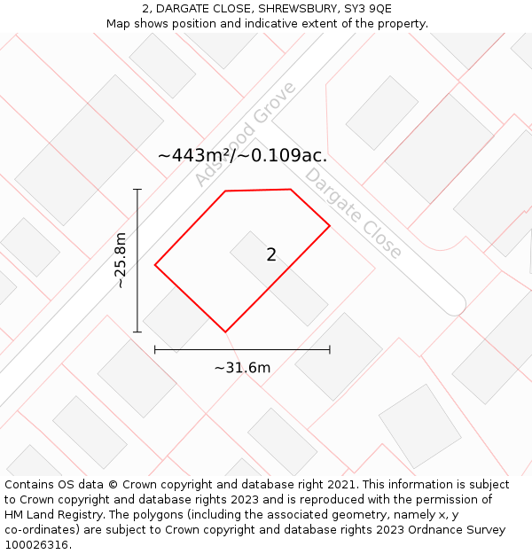 2, DARGATE CLOSE, SHREWSBURY, SY3 9QE: Plot and title map