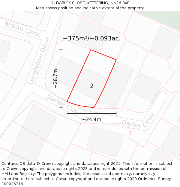 2, DARLEY CLOSE, KETTERING, NN16 9XP: Plot and title map