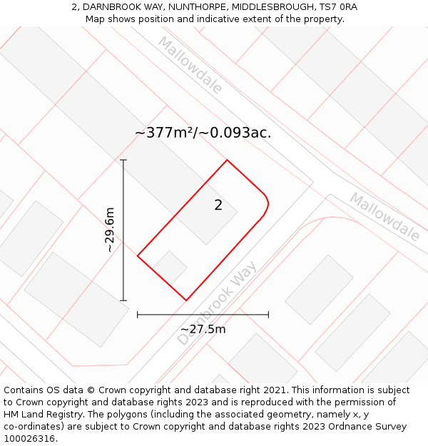 2, DARNBROOK WAY, NUNTHORPE, MIDDLESBROUGH, TS7 0RA: Plot and title map