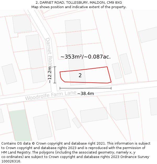 2, DARNET ROAD, TOLLESBURY, MALDON, CM9 8XG: Plot and title map