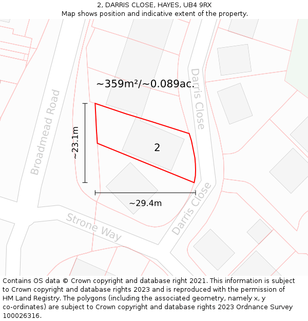 2, DARRIS CLOSE, HAYES, UB4 9RX: Plot and title map