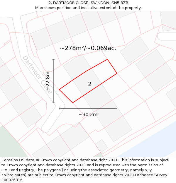 2, DARTMOOR CLOSE, SWINDON, SN5 8ZR: Plot and title map