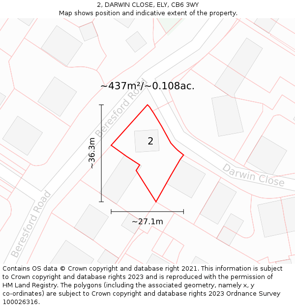 2, DARWIN CLOSE, ELY, CB6 3WY: Plot and title map