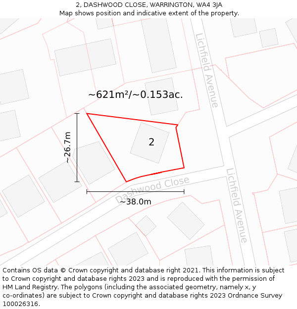 2, DASHWOOD CLOSE, WARRINGTON, WA4 3JA: Plot and title map