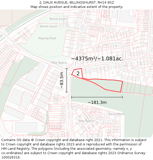 2, DAUX AVENUE, BILLINGSHURST, RH14 9SZ: Plot and title map