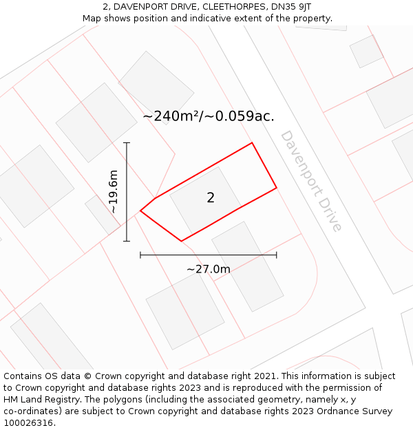 2, DAVENPORT DRIVE, CLEETHORPES, DN35 9JT: Plot and title map