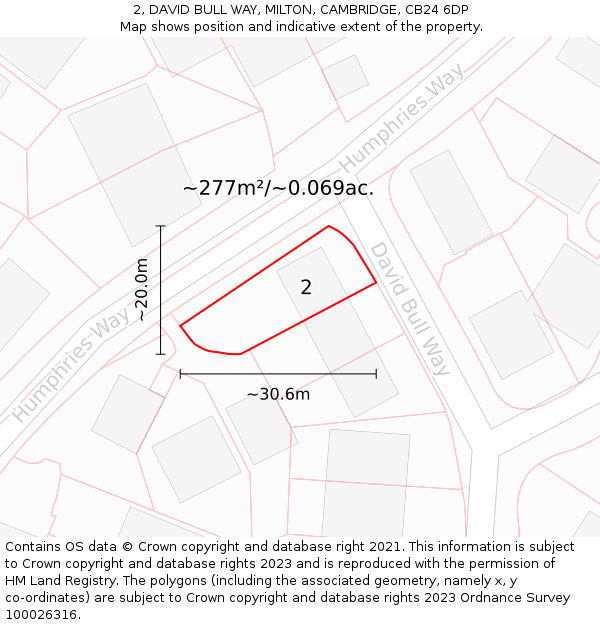 2, DAVID BULL WAY, MILTON, CAMBRIDGE, CB24 6DP: Plot and title map