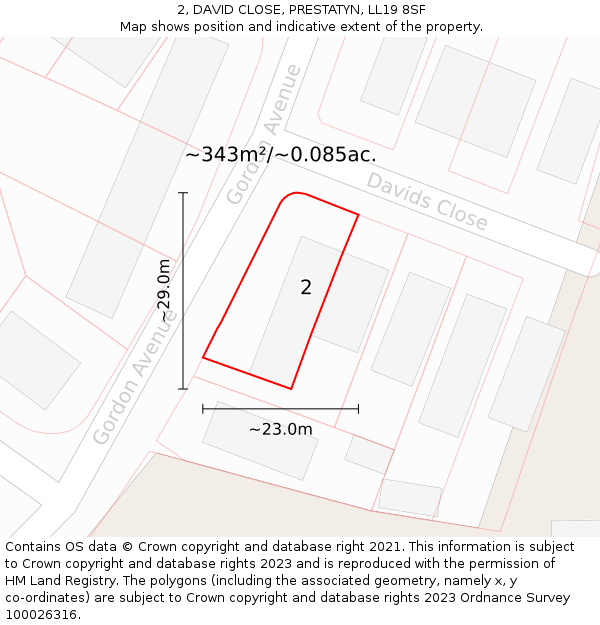 2, DAVID CLOSE, PRESTATYN, LL19 8SF: Plot and title map