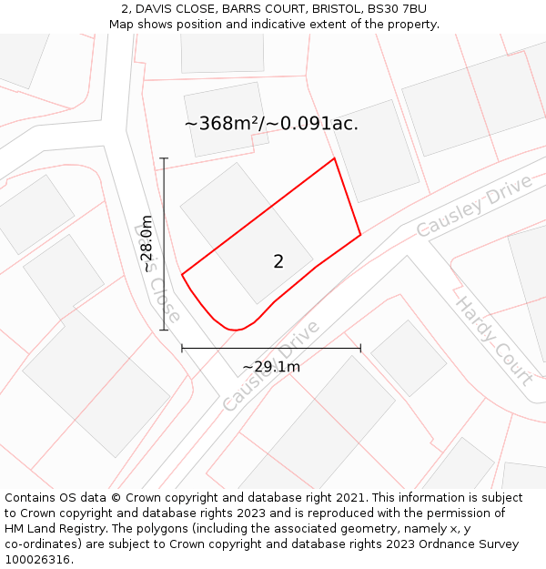 2, DAVIS CLOSE, BARRS COURT, BRISTOL, BS30 7BU: Plot and title map