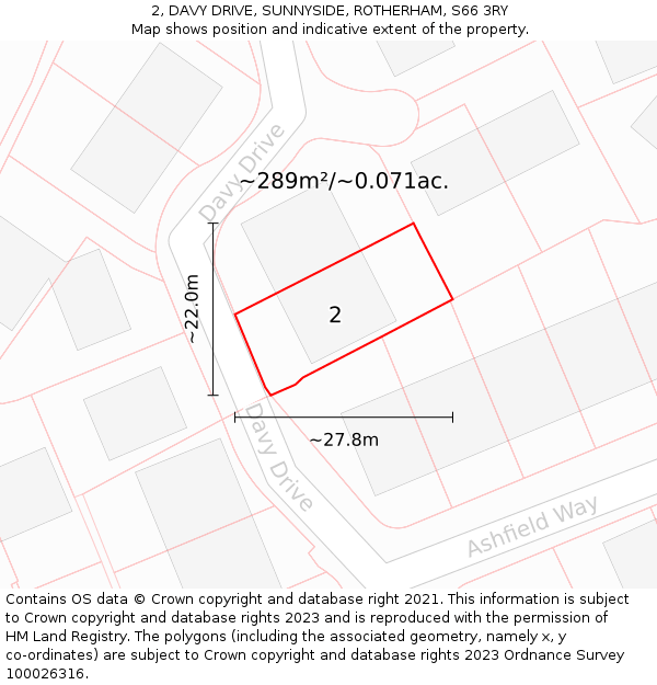 2, DAVY DRIVE, SUNNYSIDE, ROTHERHAM, S66 3RY: Plot and title map