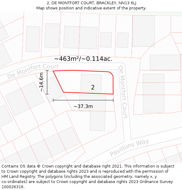 2, DE MONTFORT COURT, BRACKLEY, NN13 6LJ: Plot and title map