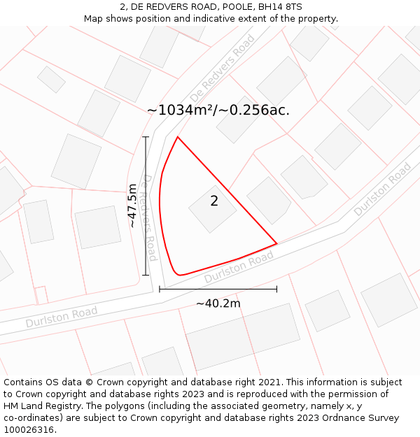 2, DE REDVERS ROAD, POOLE, BH14 8TS: Plot and title map