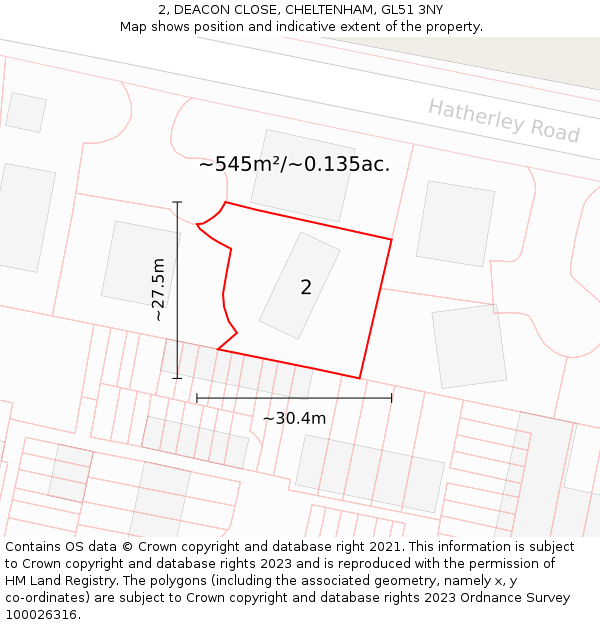 2, DEACON CLOSE, CHELTENHAM, GL51 3NY: Plot and title map