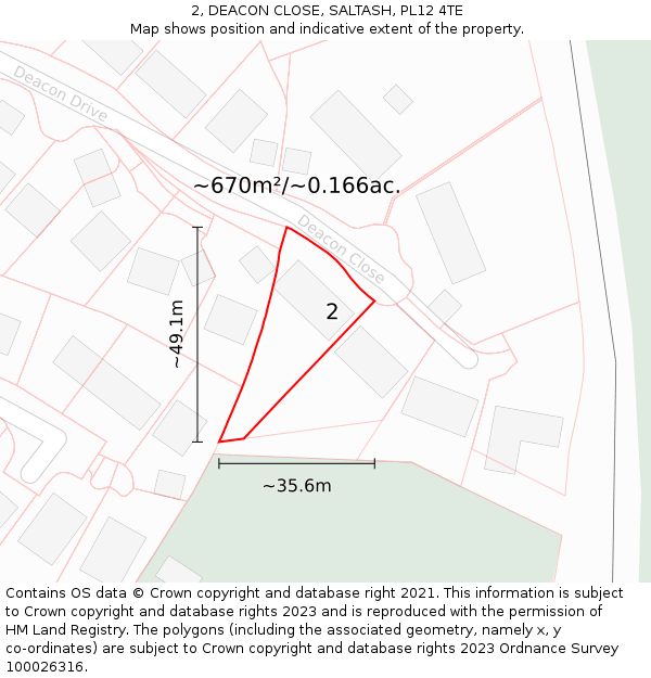 2, DEACON CLOSE, SALTASH, PL12 4TE: Plot and title map