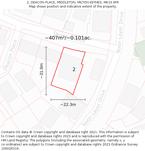 2, DEACON PLACE, MIDDLETON, MILTON KEYNES, MK10 9FR: Plot and title map