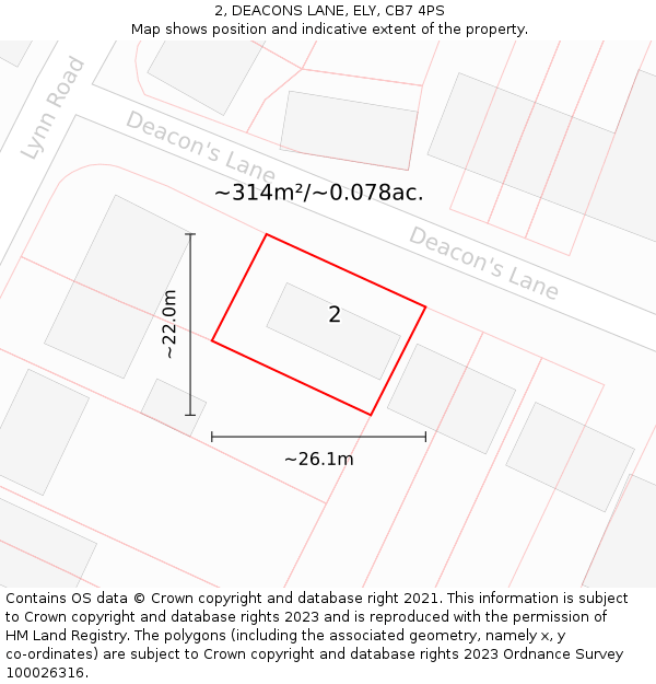 2, DEACONS LANE, ELY, CB7 4PS: Plot and title map