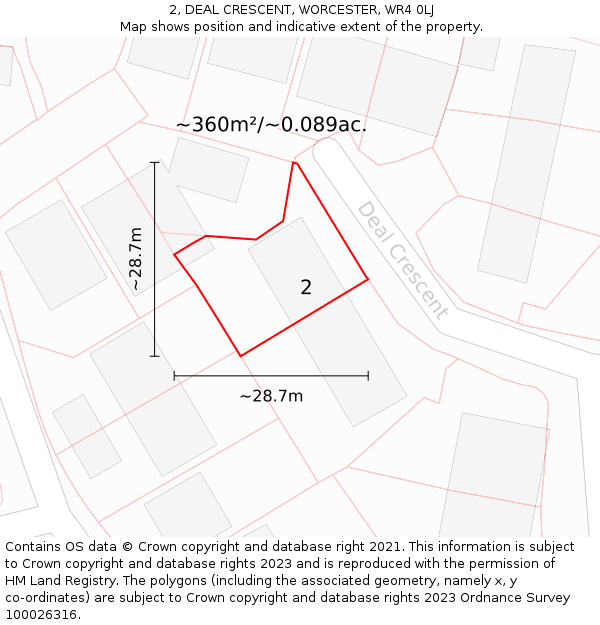 2, DEAL CRESCENT, WORCESTER, WR4 0LJ: Plot and title map