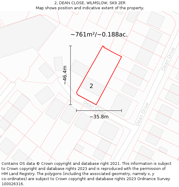 2, DEAN CLOSE, WILMSLOW, SK9 2ER: Plot and title map