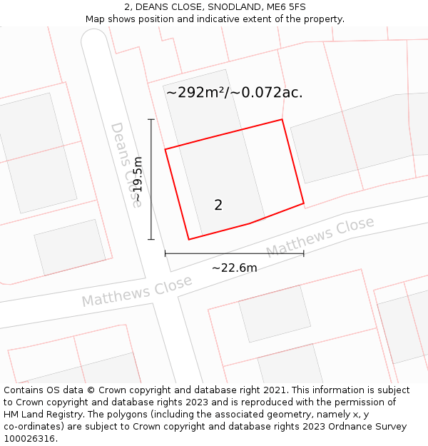 2, DEANS CLOSE, SNODLAND, ME6 5FS: Plot and title map