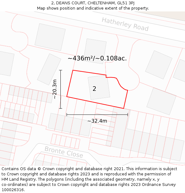 2, DEANS COURT, CHELTENHAM, GL51 3PJ: Plot and title map