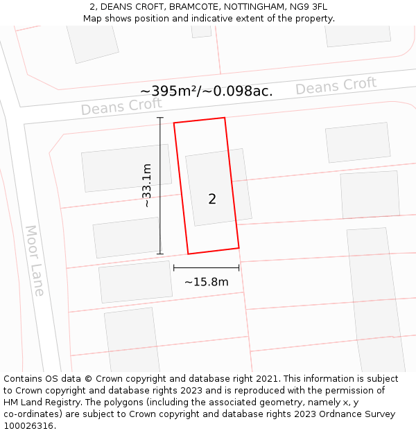 2, DEANS CROFT, BRAMCOTE, NOTTINGHAM, NG9 3FL: Plot and title map