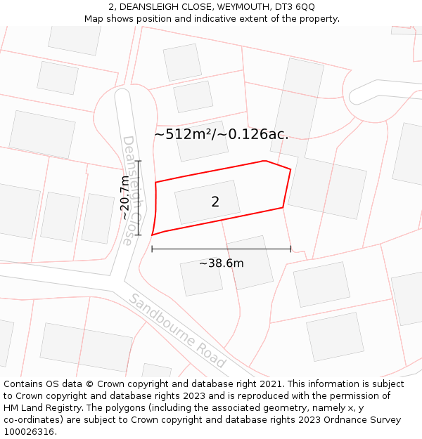 2, DEANSLEIGH CLOSE, WEYMOUTH, DT3 6QQ: Plot and title map
