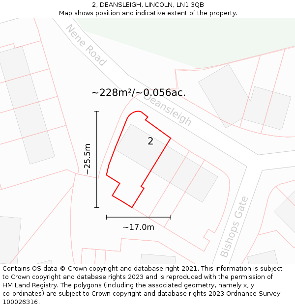 2, DEANSLEIGH, LINCOLN, LN1 3QB: Plot and title map