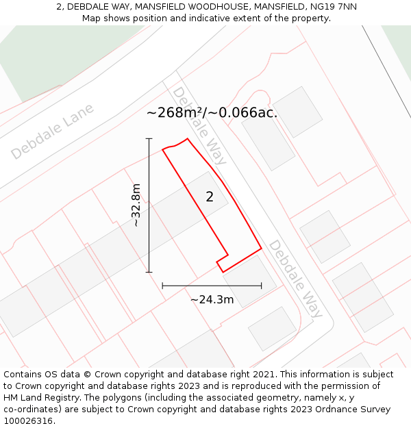 2, DEBDALE WAY, MANSFIELD WOODHOUSE, MANSFIELD, NG19 7NN: Plot and title map