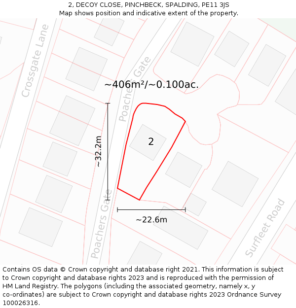 2, DECOY CLOSE, PINCHBECK, SPALDING, PE11 3JS: Plot and title map