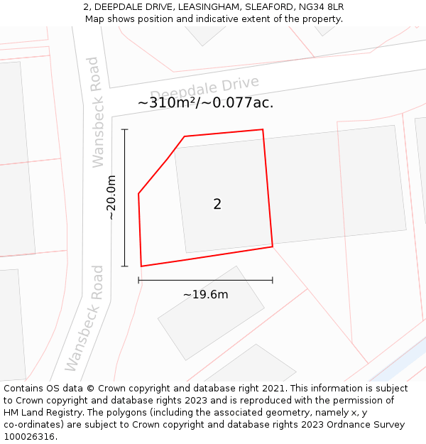 2, DEEPDALE DRIVE, LEASINGHAM, SLEAFORD, NG34 8LR: Plot and title map