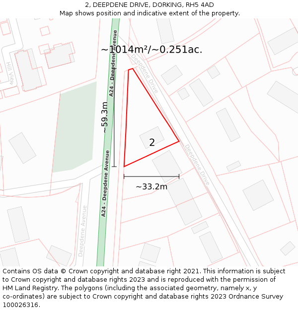 2, DEEPDENE DRIVE, DORKING, RH5 4AD: Plot and title map