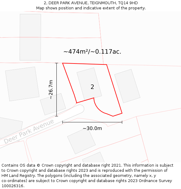 2, DEER PARK AVENUE, TEIGNMOUTH, TQ14 9HD: Plot and title map