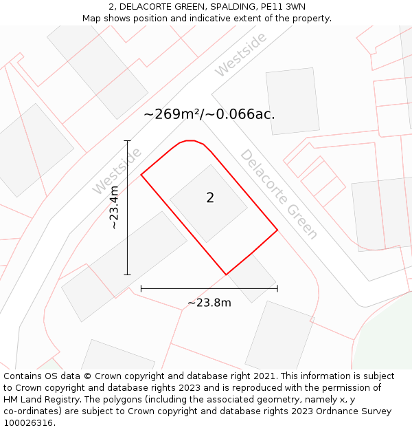 2, DELACORTE GREEN, SPALDING, PE11 3WN: Plot and title map