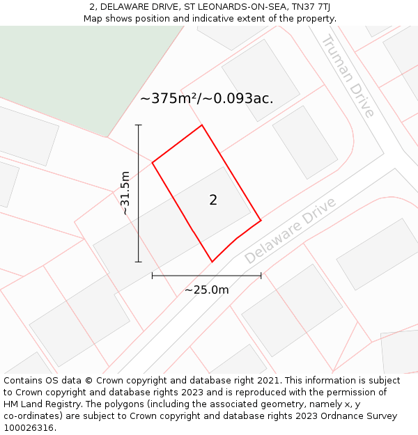 2, DELAWARE DRIVE, ST LEONARDS-ON-SEA, TN37 7TJ: Plot and title map