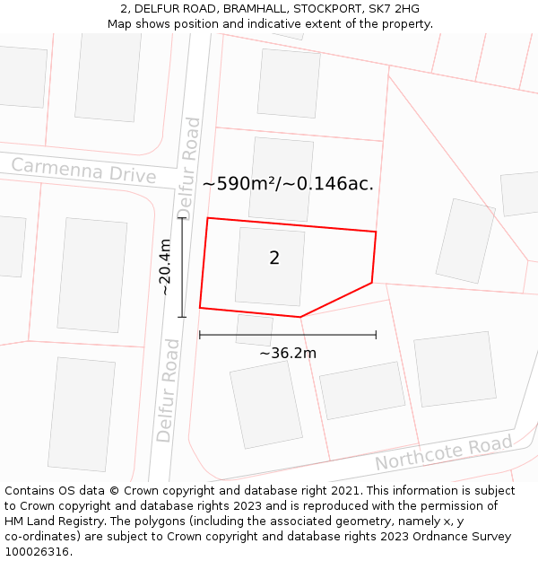 2, DELFUR ROAD, BRAMHALL, STOCKPORT, SK7 2HG: Plot and title map