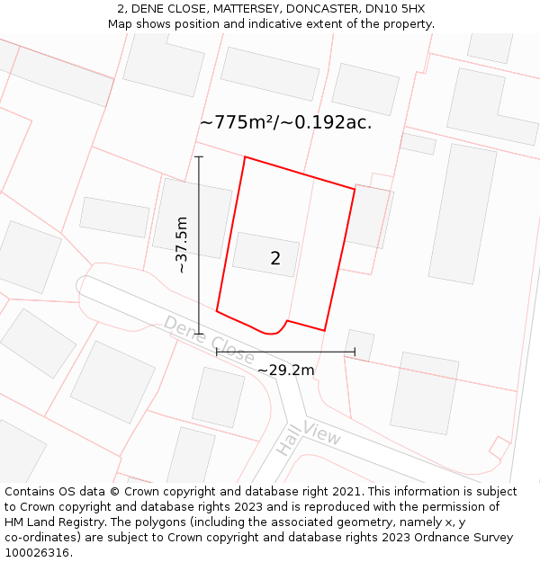 2, DENE CLOSE, MATTERSEY, DONCASTER, DN10 5HX: Plot and title map