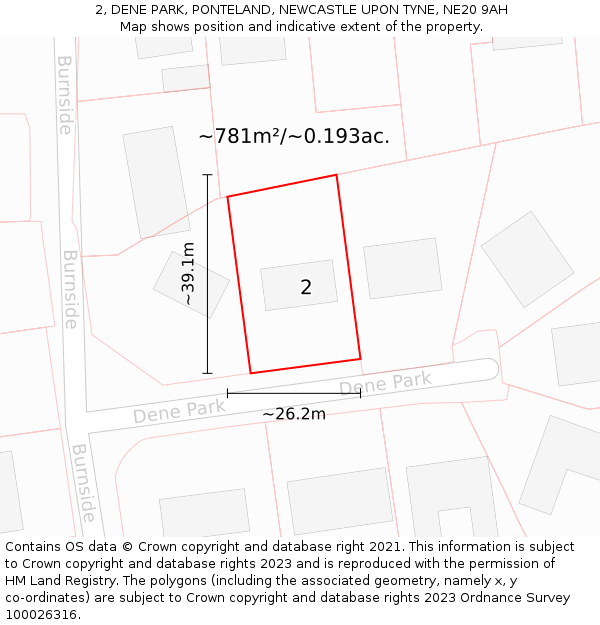 2, DENE PARK, PONTELAND, NEWCASTLE UPON TYNE, NE20 9AH: Plot and title map