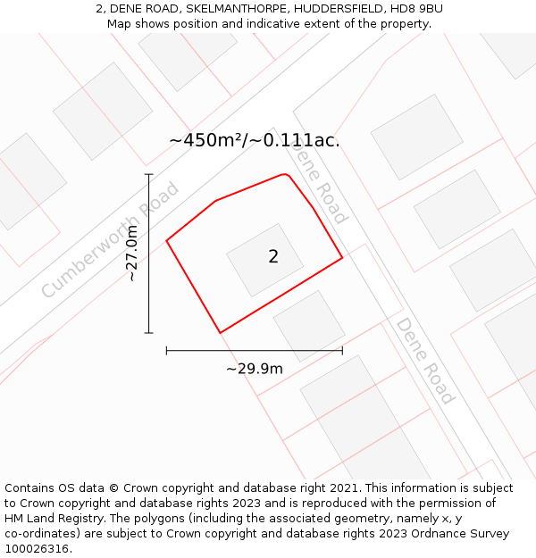 2, DENE ROAD, SKELMANTHORPE, HUDDERSFIELD, HD8 9BU: Plot and title map