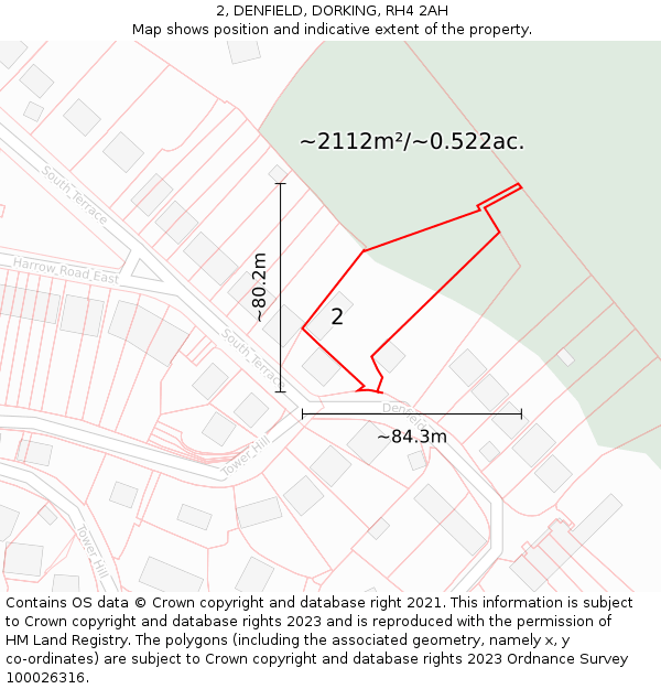 2, DENFIELD, DORKING, RH4 2AH: Plot and title map