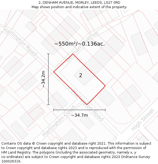 2, DENHAM AVENUE, MORLEY, LEEDS, LS27 0RD: Plot and title map