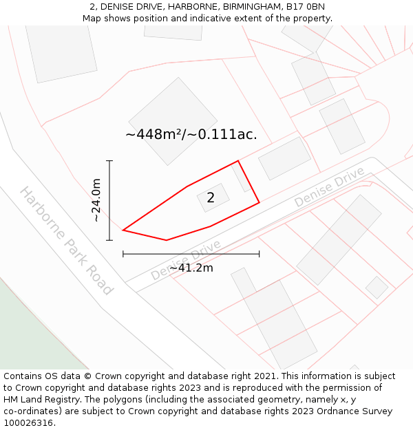 2, DENISE DRIVE, HARBORNE, BIRMINGHAM, B17 0BN: Plot and title map