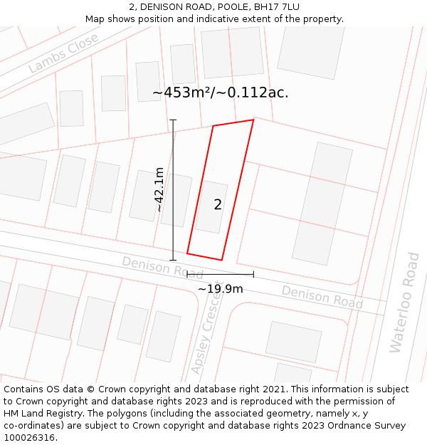 2, DENISON ROAD, POOLE, BH17 7LU: Plot and title map