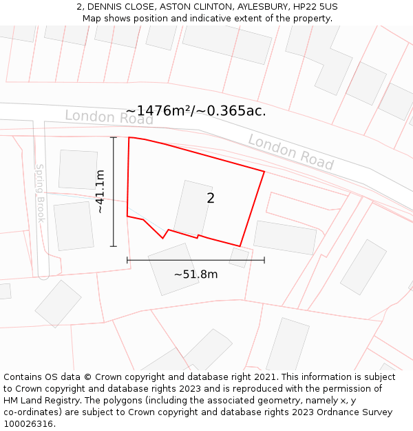 2, DENNIS CLOSE, ASTON CLINTON, AYLESBURY, HP22 5US: Plot and title map