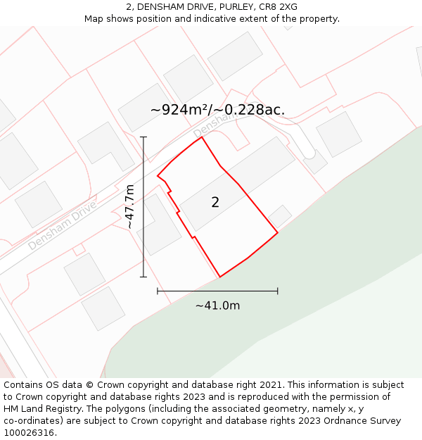 2, DENSHAM DRIVE, PURLEY, CR8 2XG: Plot and title map