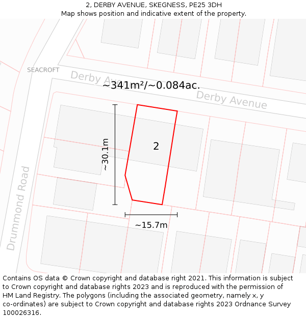 2, DERBY AVENUE, SKEGNESS, PE25 3DH: Plot and title map