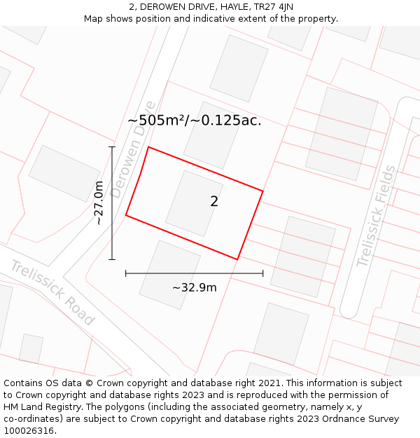 2, DEROWEN DRIVE, HAYLE, TR27 4JN: Plot and title map