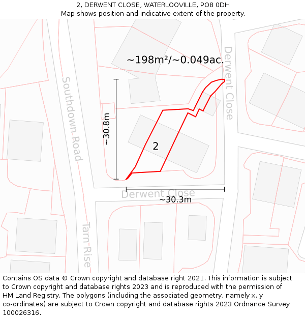 2, DERWENT CLOSE, WATERLOOVILLE, PO8 0DH: Plot and title map